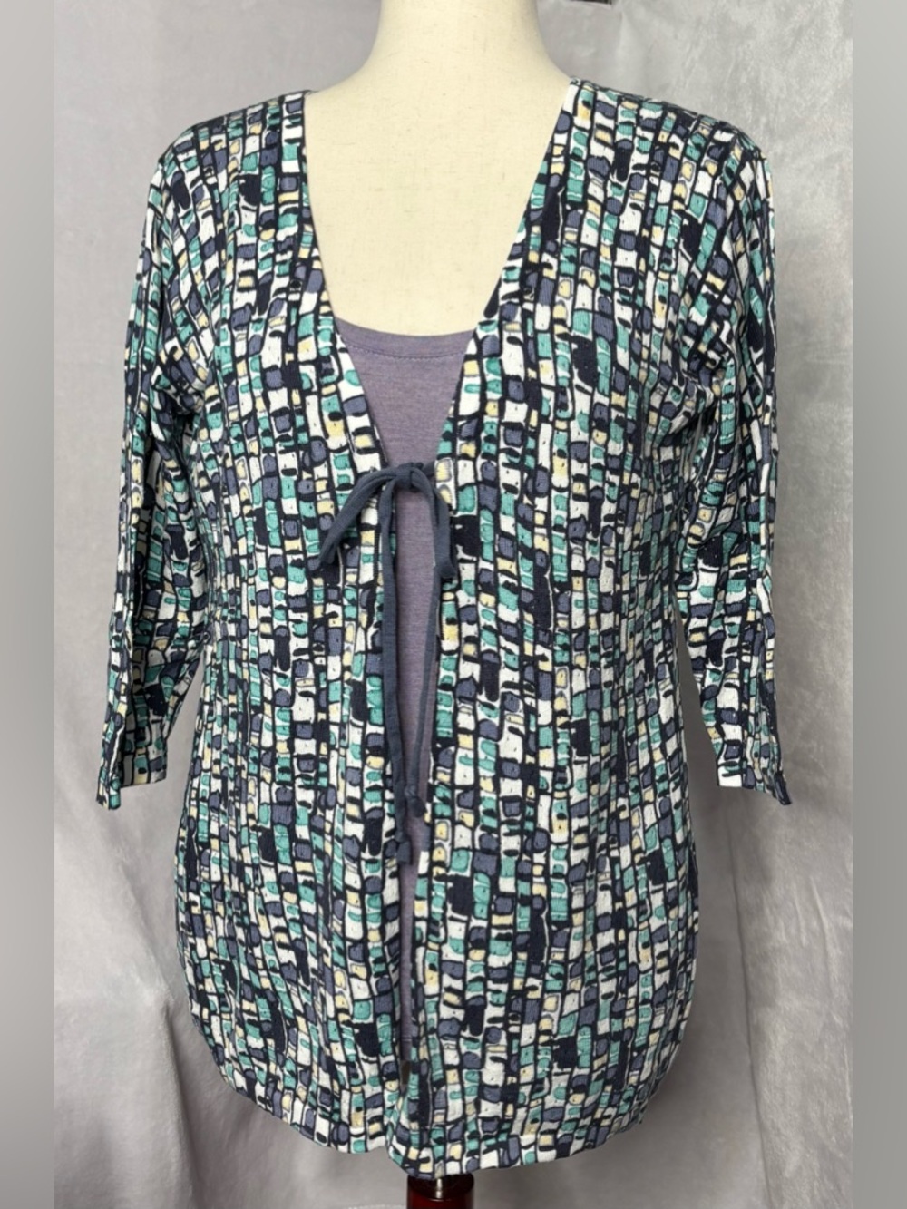 Christopher & Banks Petite Geometric Tie Front Cardigan P/M NWT